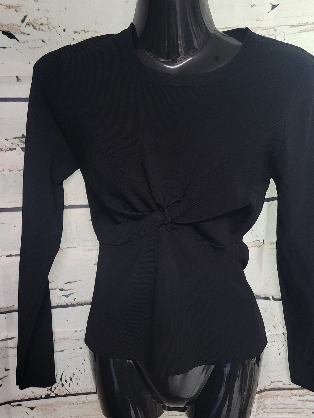 Zara Black Knit Twist Front Long Sleeve Top Women's Medium
